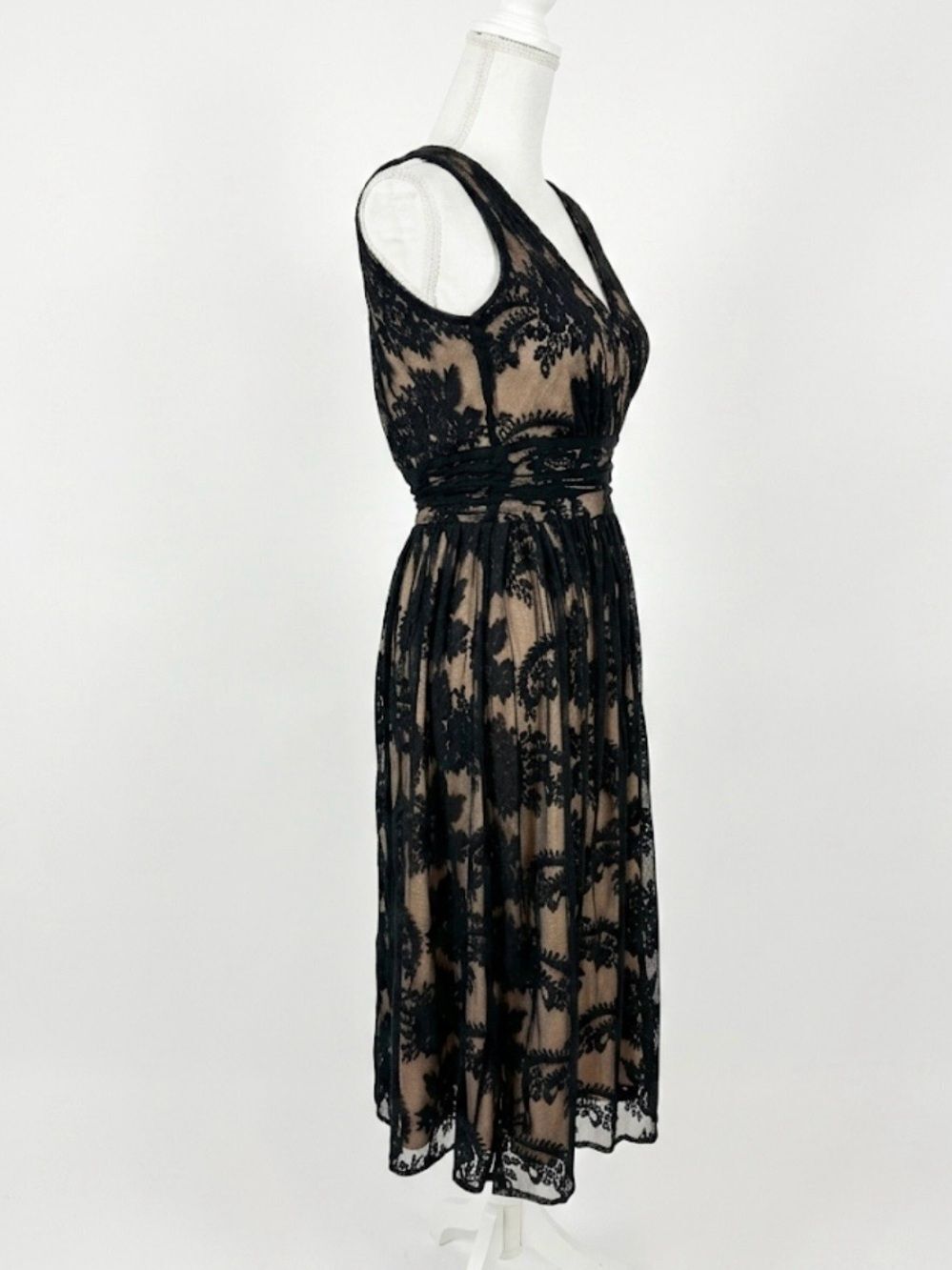 Vintage 90s Newport News Black Lace Midi Dress 6 Nude Lining 1995 Deadstock NWOT - Picture 3 of 8
